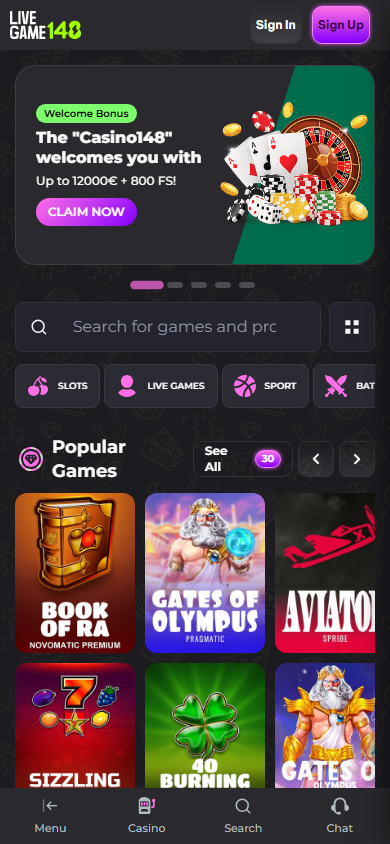 Livegame148_Casino_homepage_mobile