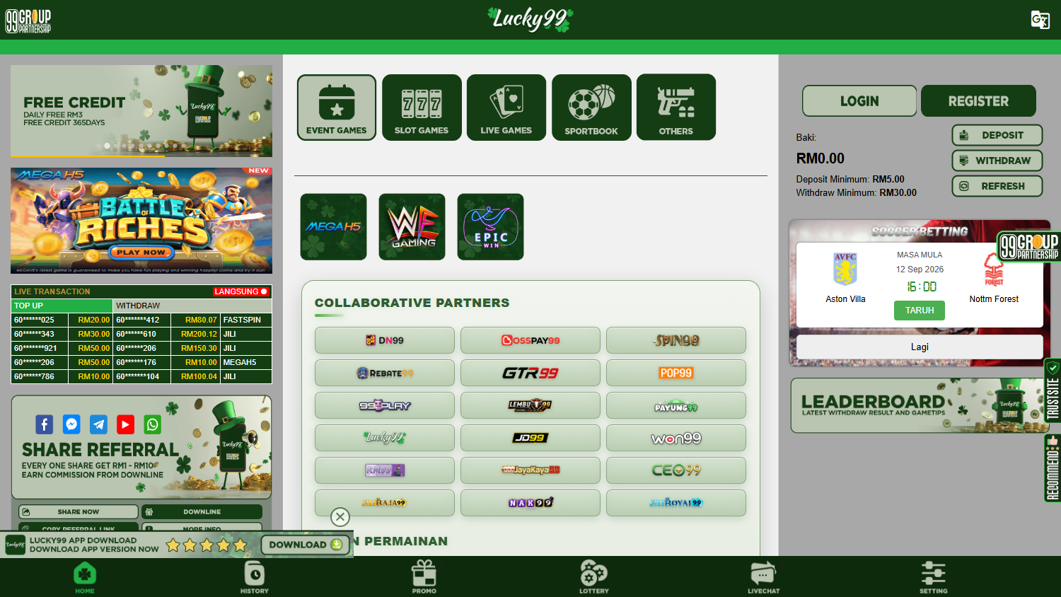 Lucky_99_Casino_homepage_desktop
