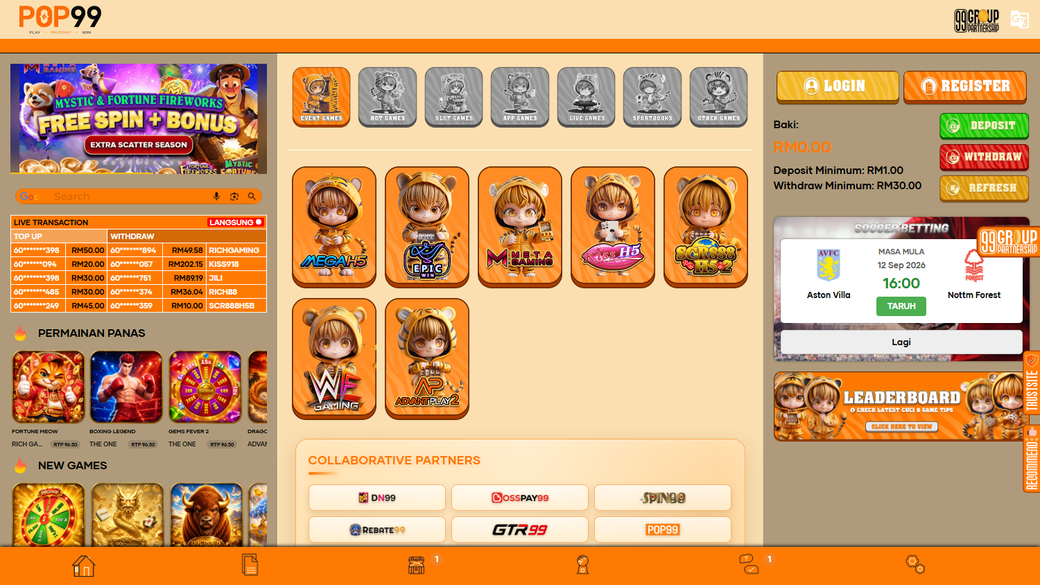 Pop99_Casino_homepage_desktop
