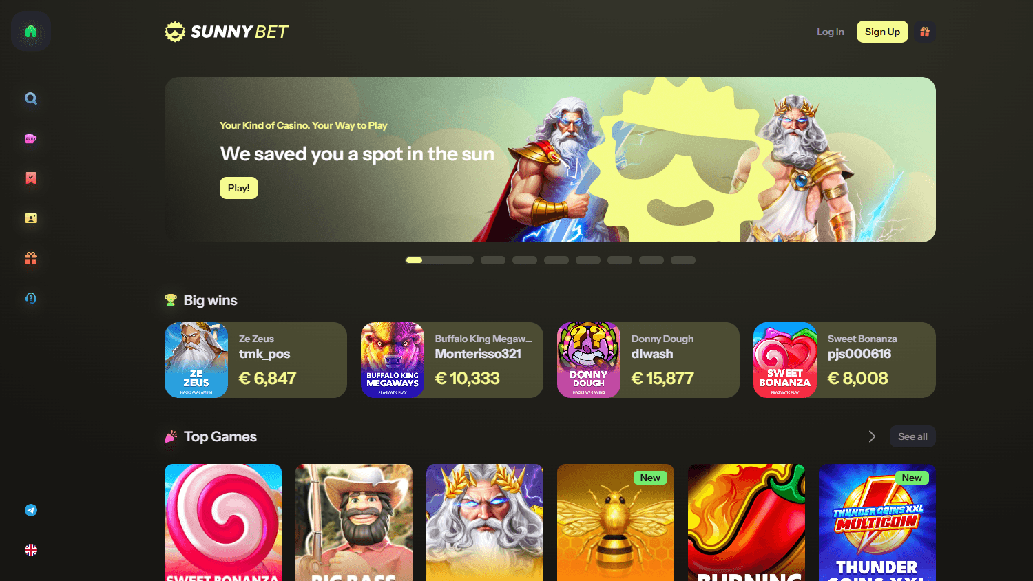 SunnyBet_Casino_homepage_desktop
