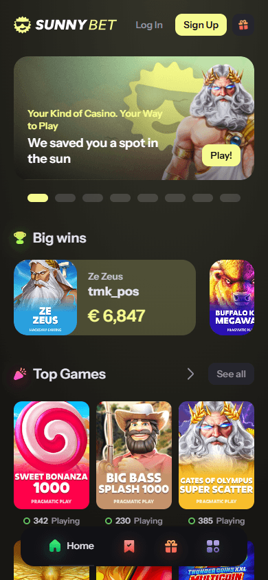 SunnyBet_Casino_homepage_mobile