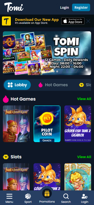 Tomi.club_Casino_homepage_mobile