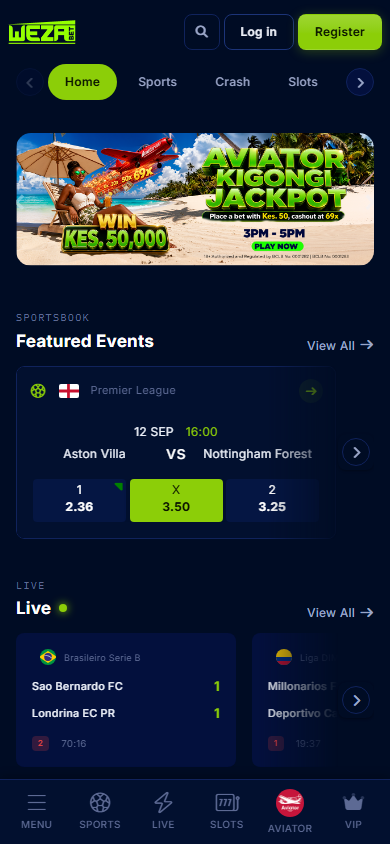 Weza_Bet_Casino_homepage_mobile