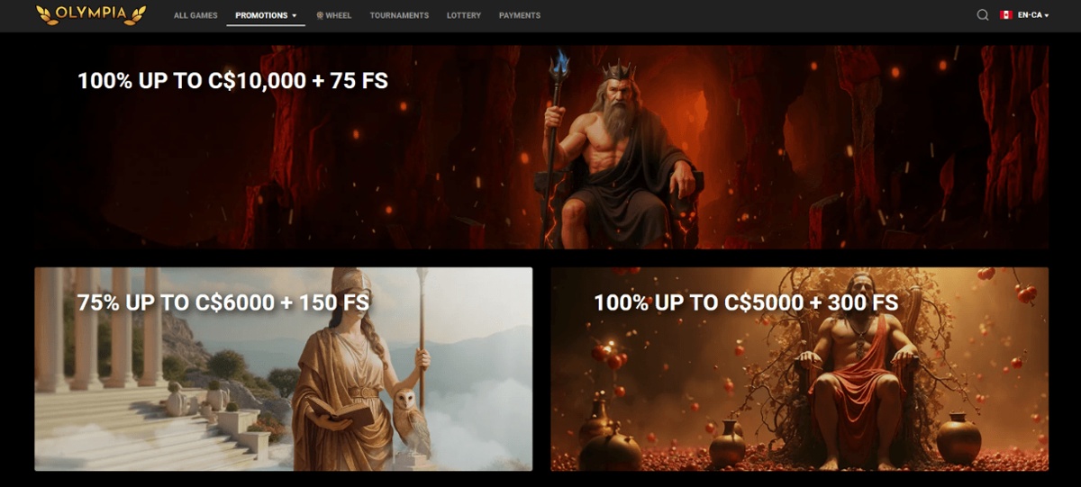 You can use Olympia casino bonus codes to claim the second, third, and fourth deposit matches in Canada