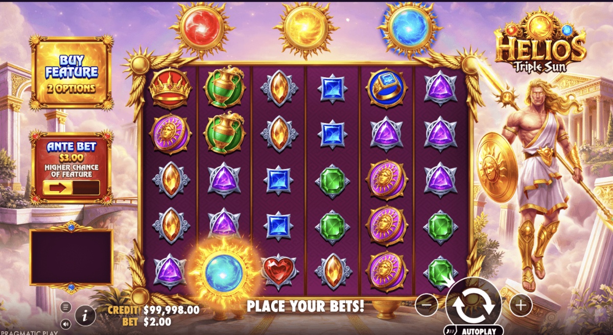 Helios - Triple Sun uses a Scatter Pays mechanic