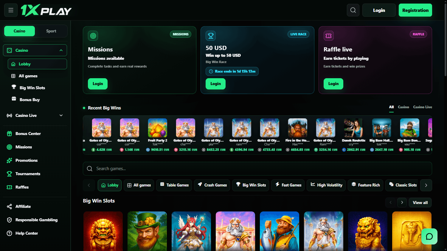 1xplay_casino_homepage_desktop
