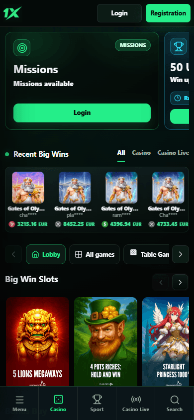 1xplay_casino_homepage_mobile