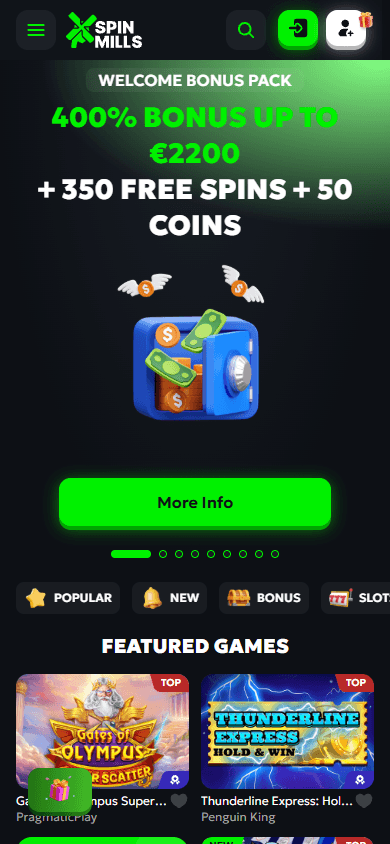 spinmills_casino_homepage_mobile