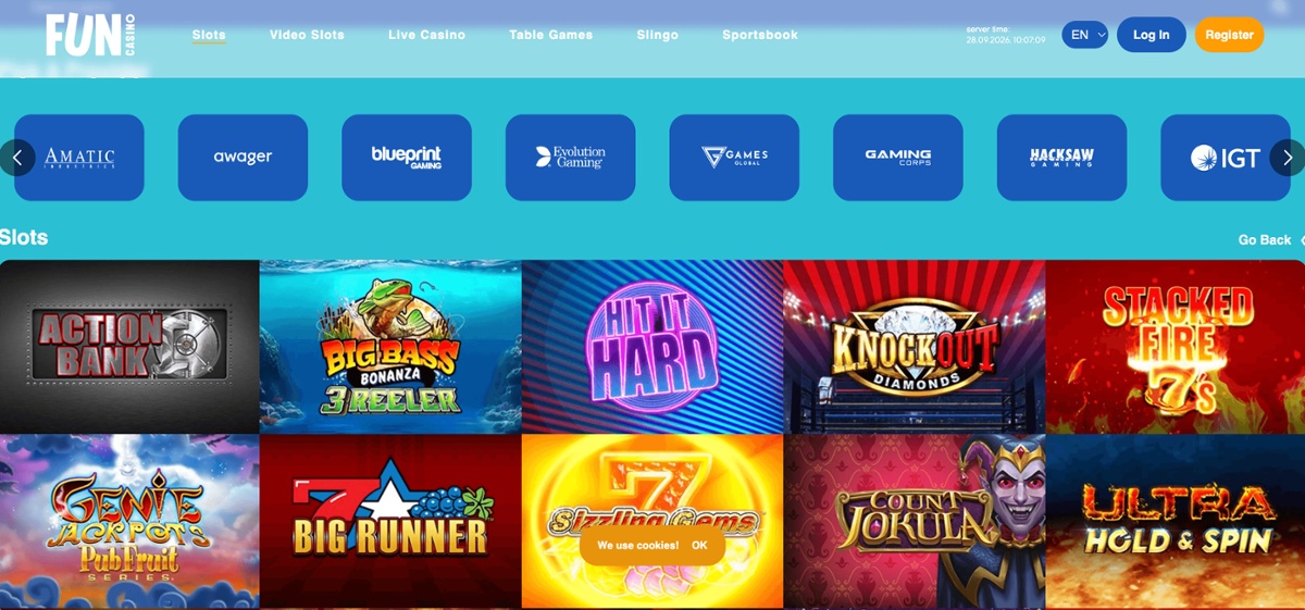Fun Casino homepage slots games library