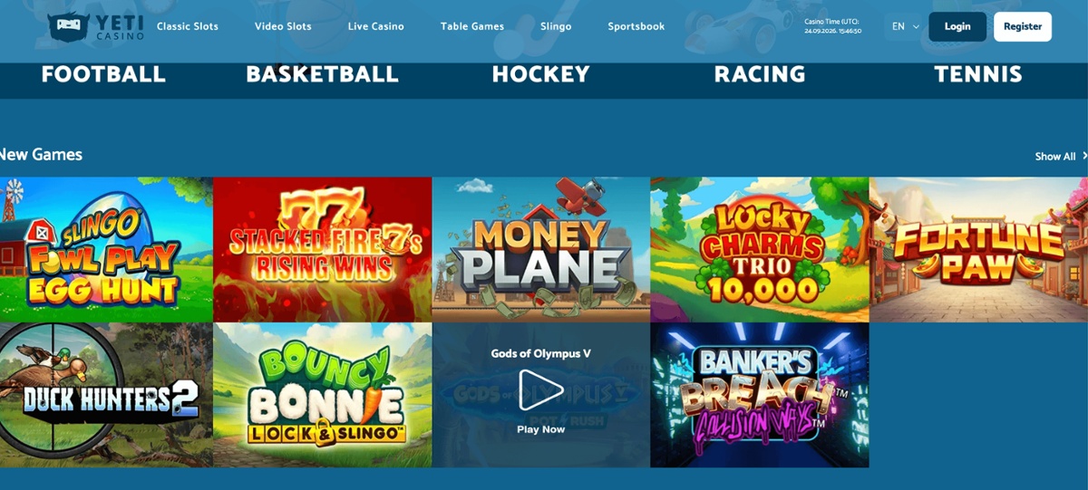 Yeti Casino new games library