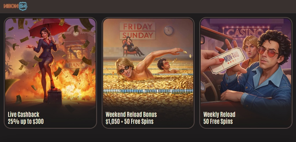 Existing players in Canada can pick up Neon54 casino bonuses