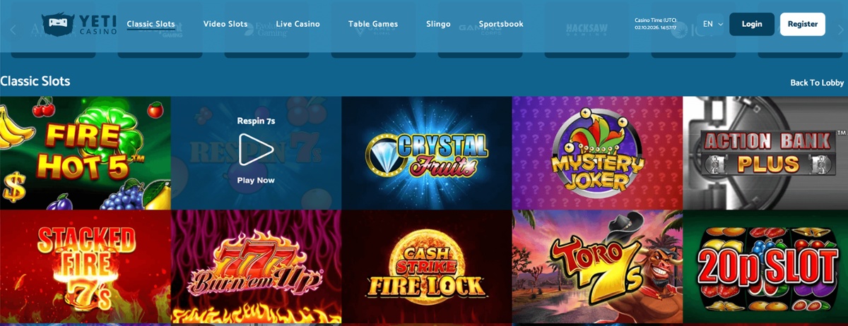 Yeti Casino slots lobby
