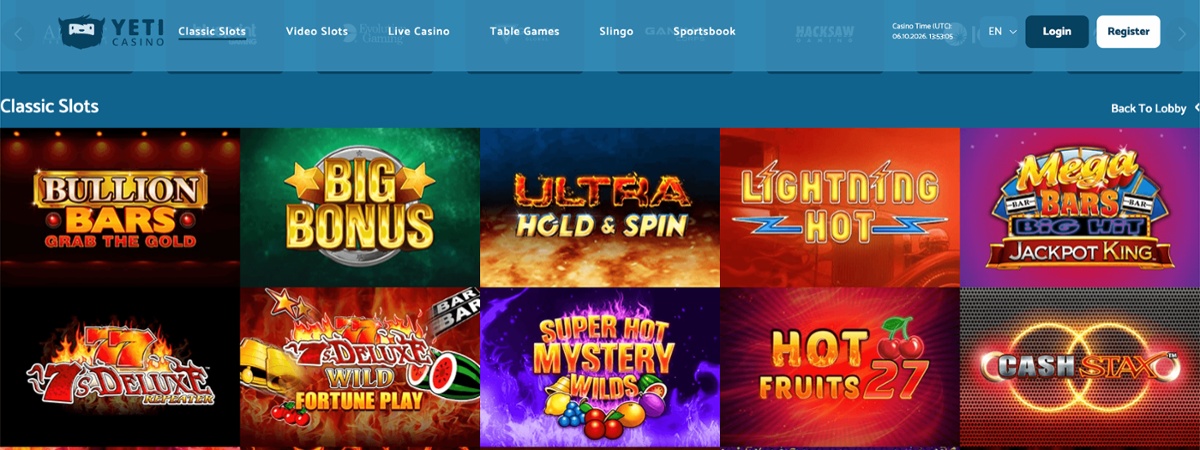 Yeti Casino slots lobby