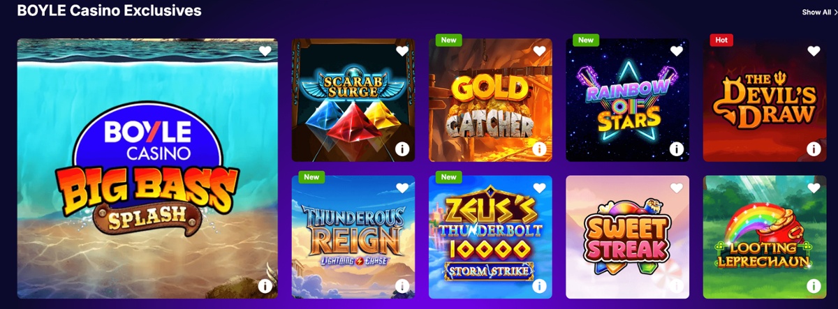 BOYLE Casino games lobby