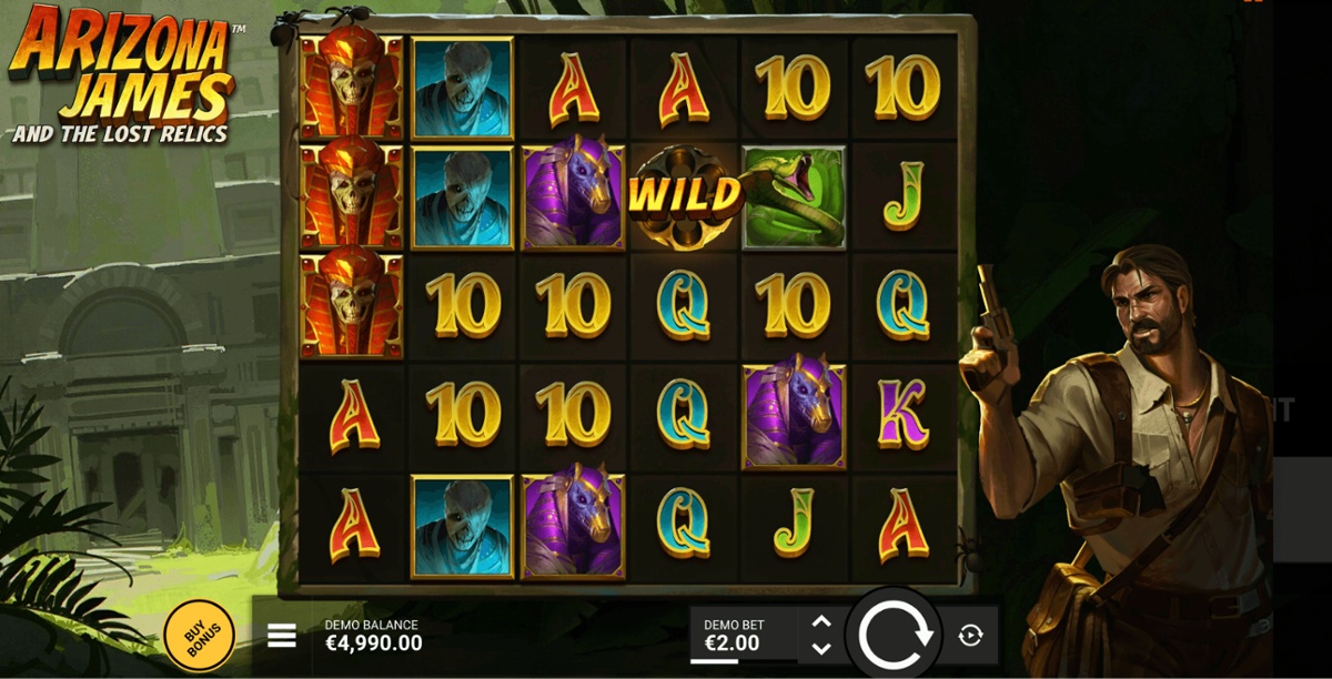 This game uses a Cluster Pays mechanic to reward players for winning combinations