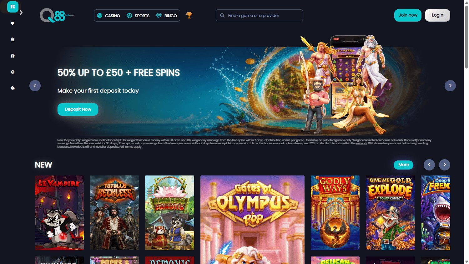 Q88bets homepage website screenshot