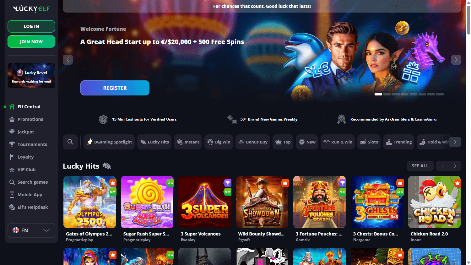 LuckyElf_Casino_homepage_desktop