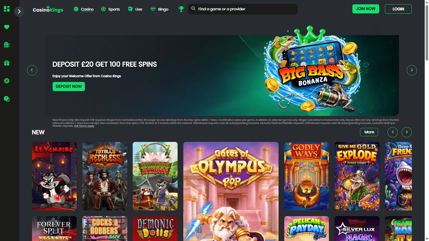 Casino Kings homepage website screenshot