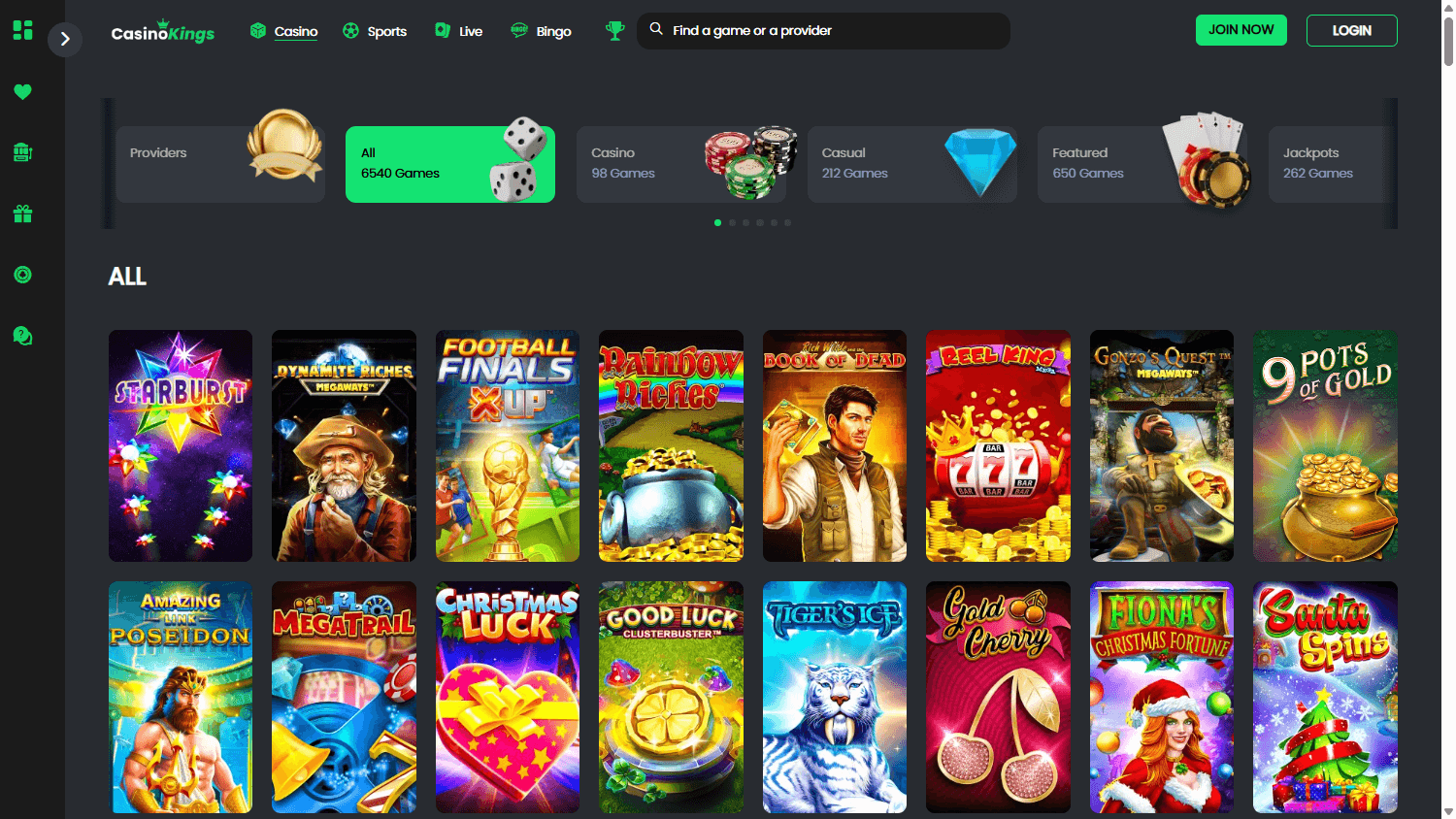 Casino Kings casino lobby website screenshot
