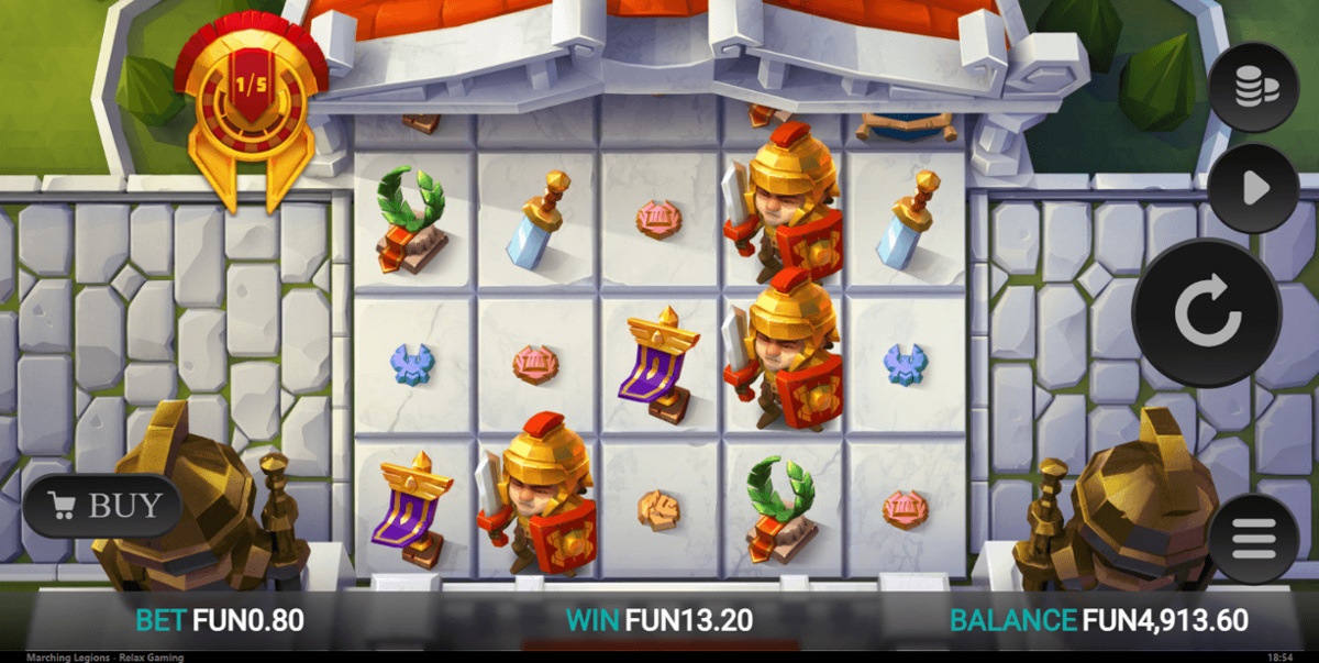 Screenshot of Marching Legions slot game in action.