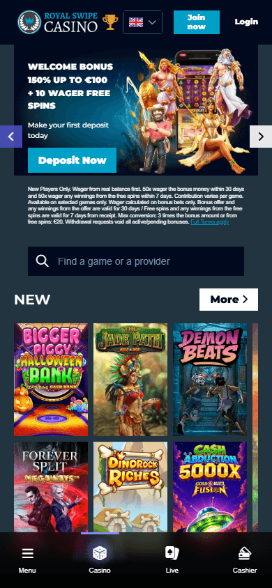 RoyalSwipe_Casino_homepage_mobile