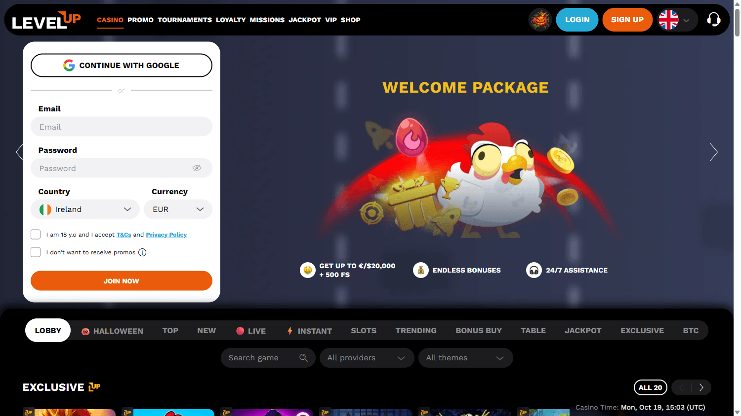 levelup_casino_homepage_desktop