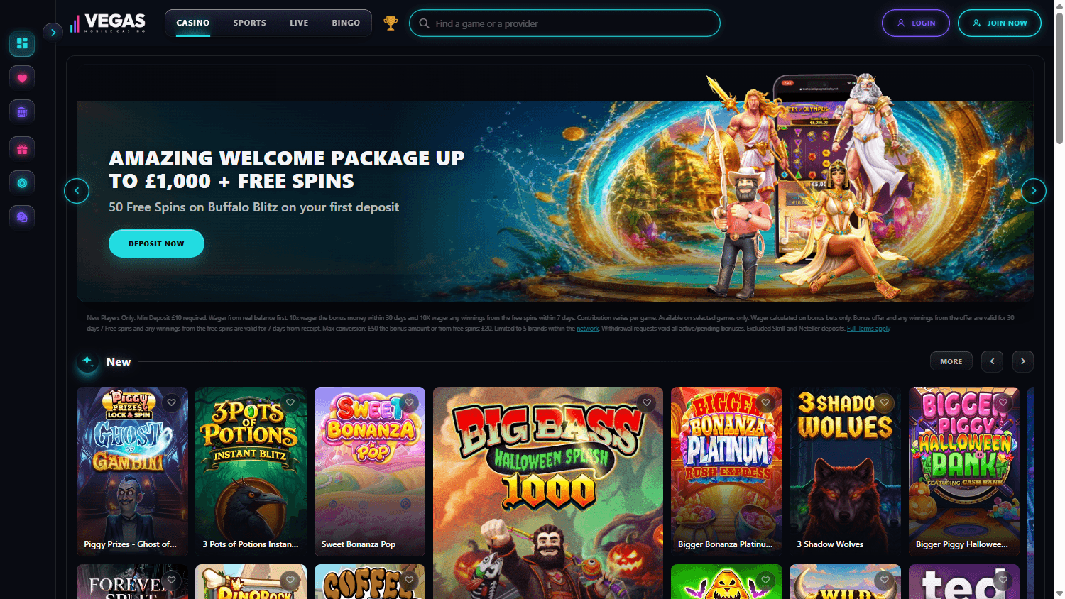 Vegas Mobile homepage website screenshot