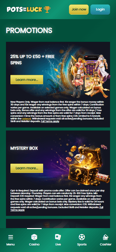 potsofluck_casino_homepage_mobile