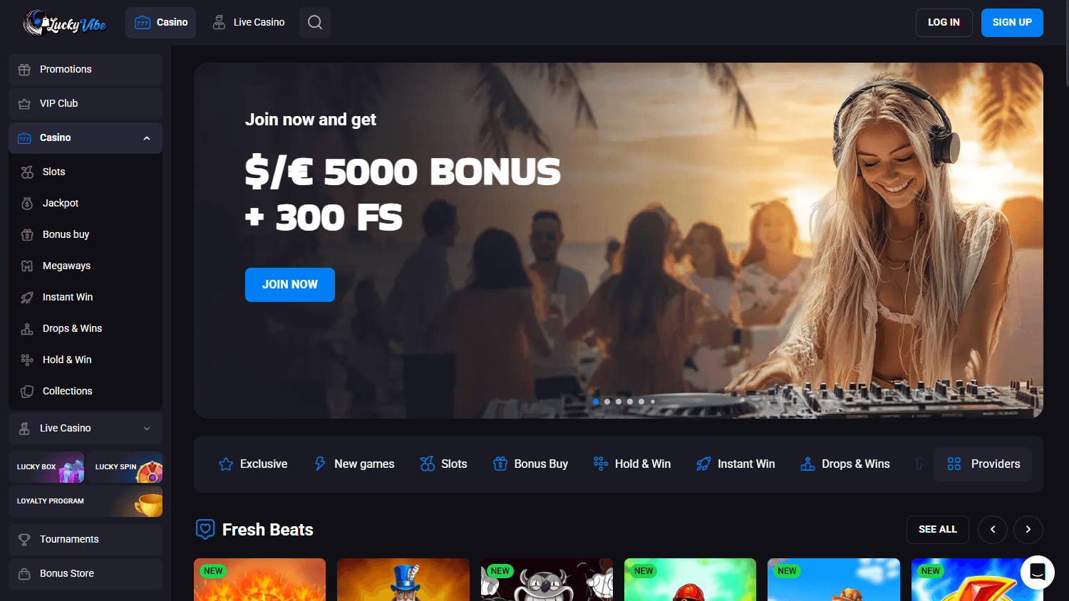luckyvibe_casino_homepage_desktop