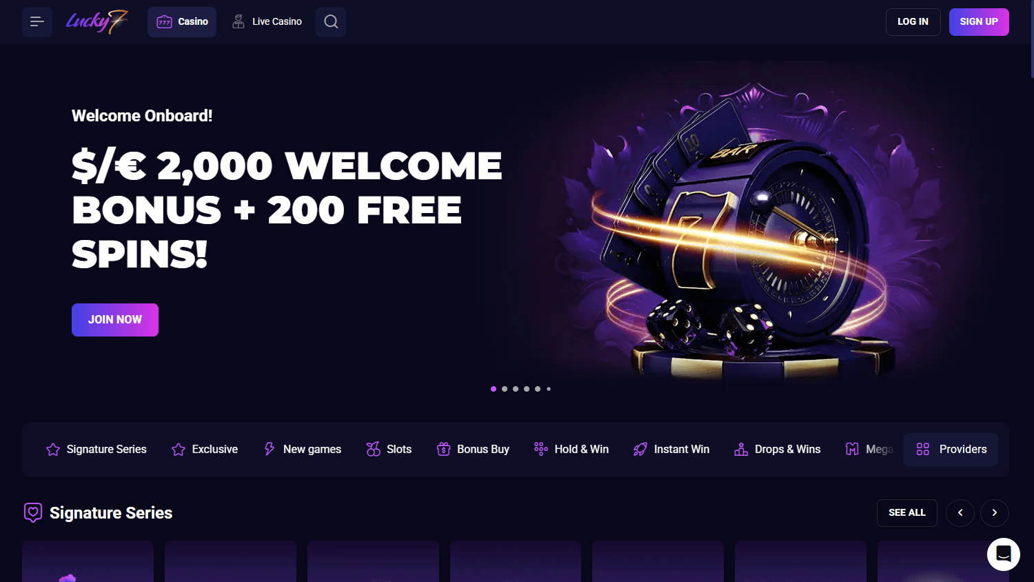 Lucky7even_Casino_homepage_desktop