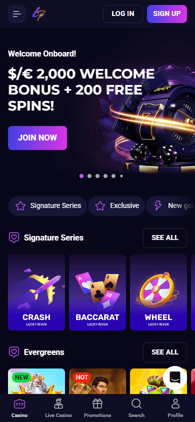 Lucky7even_Casino_homepage_mobile