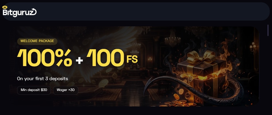 You can claim three deposit matches and free spins without needing a Bitguruz promo code