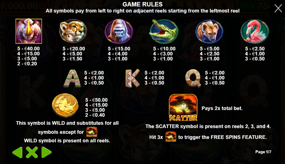 Great Rhino Deluxe full paytable