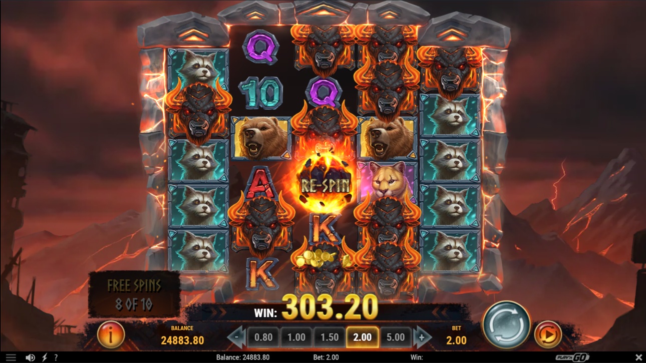 Beasts of Fire slot re-spin feature inside free spins