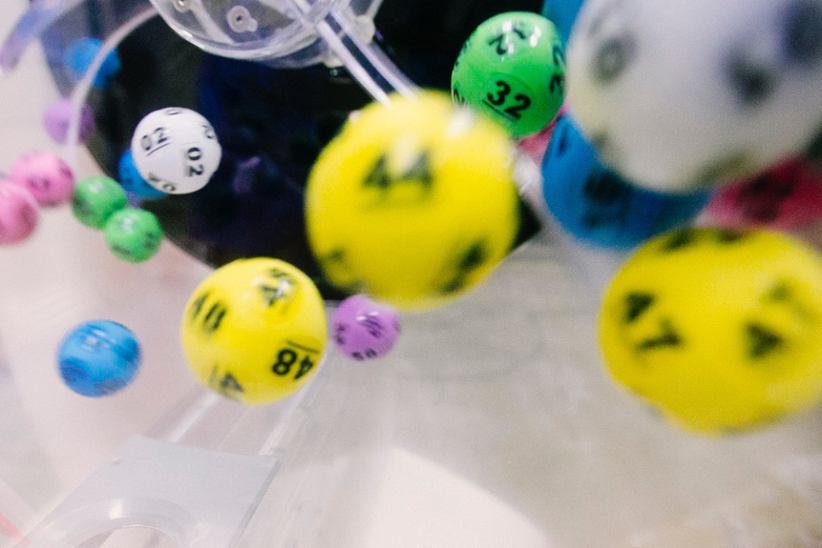 A bunch of lottery balls dropped as part of a game.
