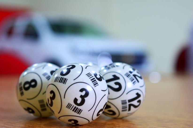 Lottery balls on a table.
