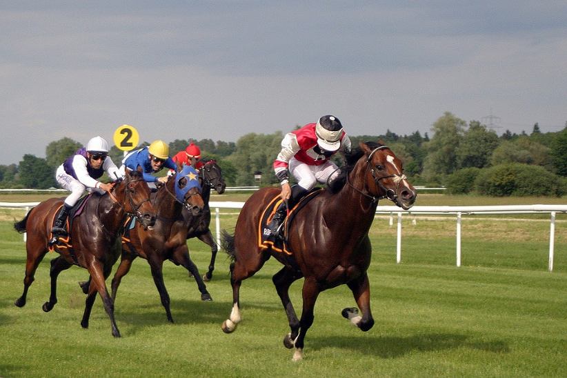 four-horses-with-riders-on-a-racing-field