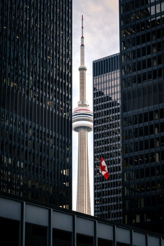 A view of Ontario with a Canadian national flag.