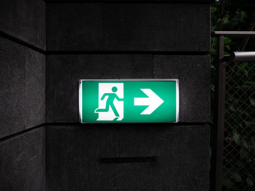 A green Exit sign.