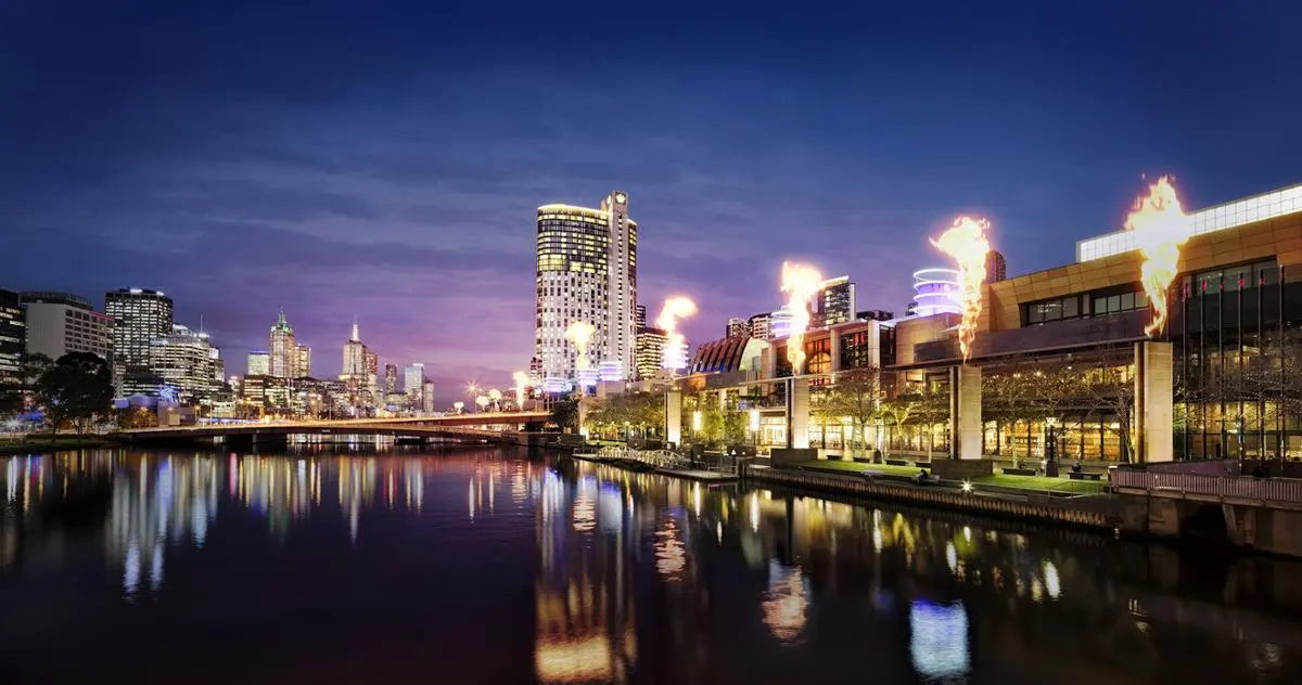 A view of Crown Resorts from the waterfront in Australia.