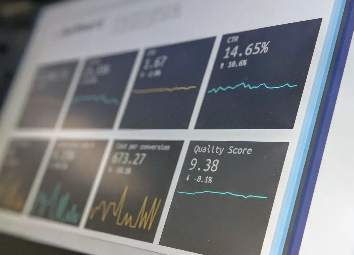 A monitor with various data points.