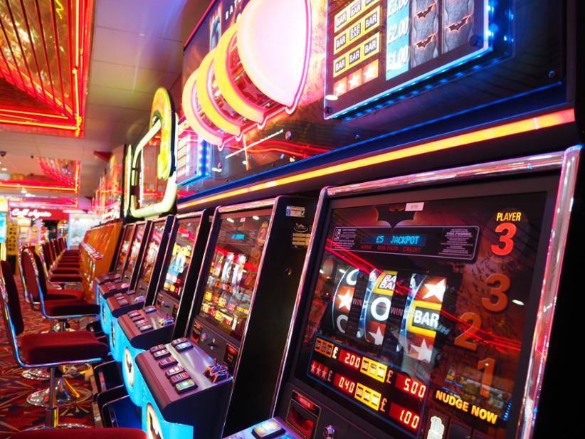 Slot machines in a casino floor.