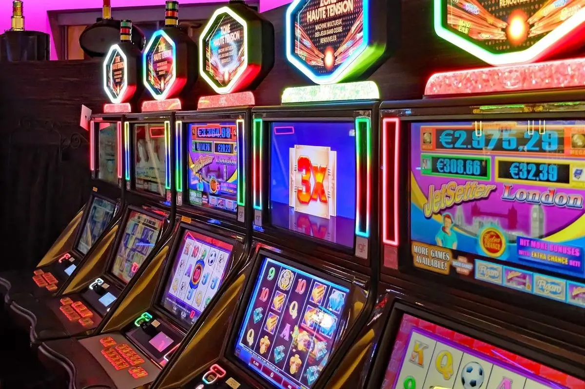 Electronic gambling machines at a gambling venue.