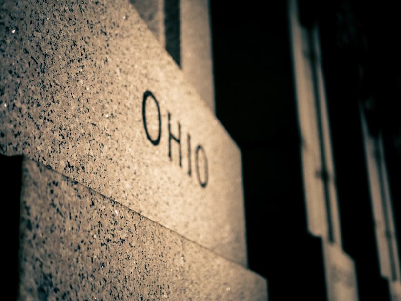 Ohio's name carved in a stone.