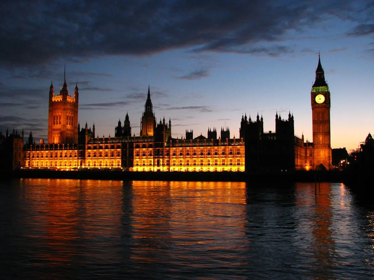 The Westminster in London, England at night.