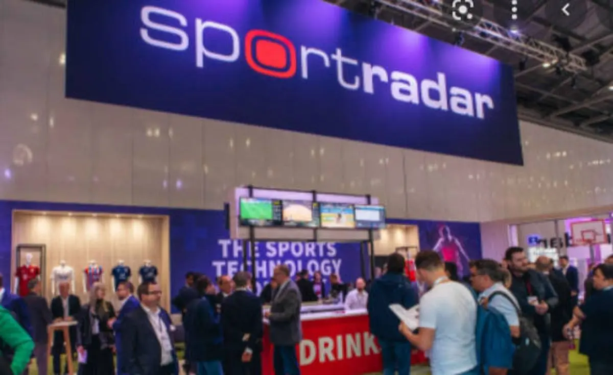 Sportradar signage at an official event.