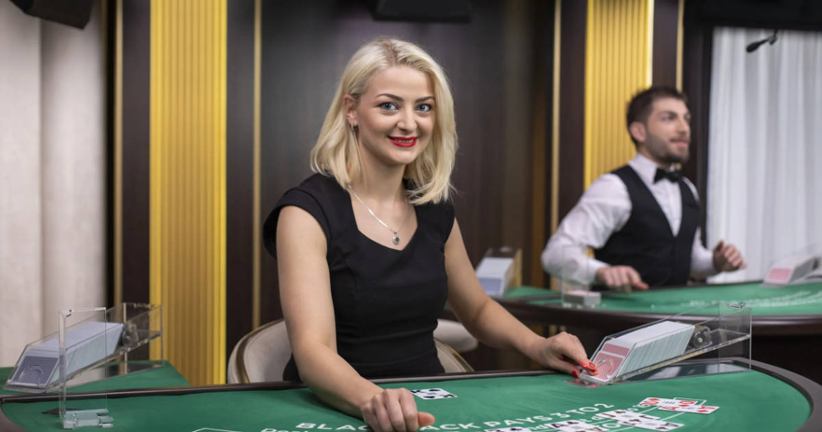 Evolution's live dealer croupier.