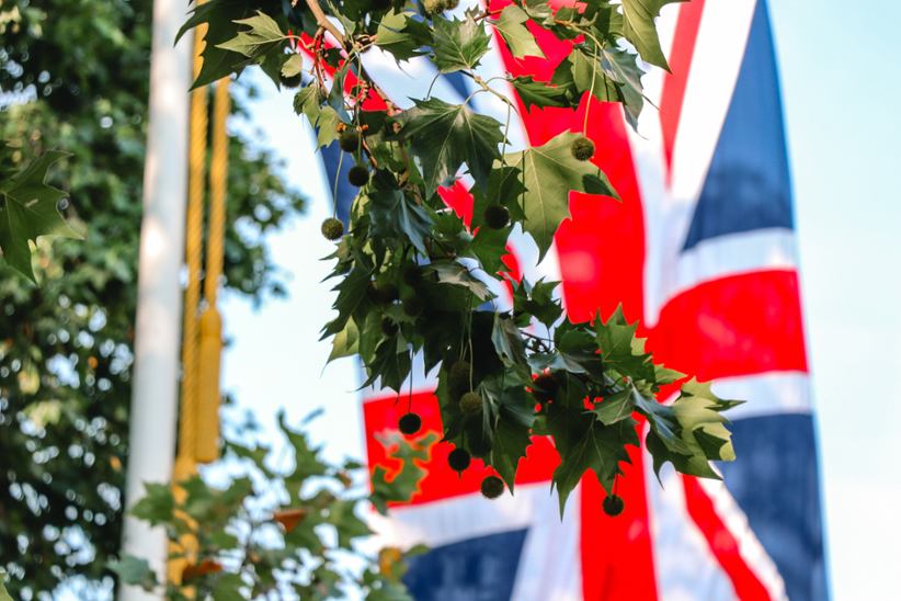 United Kingdom's national flag on a pole.