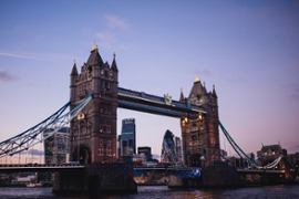 The London Bridge at dusk.