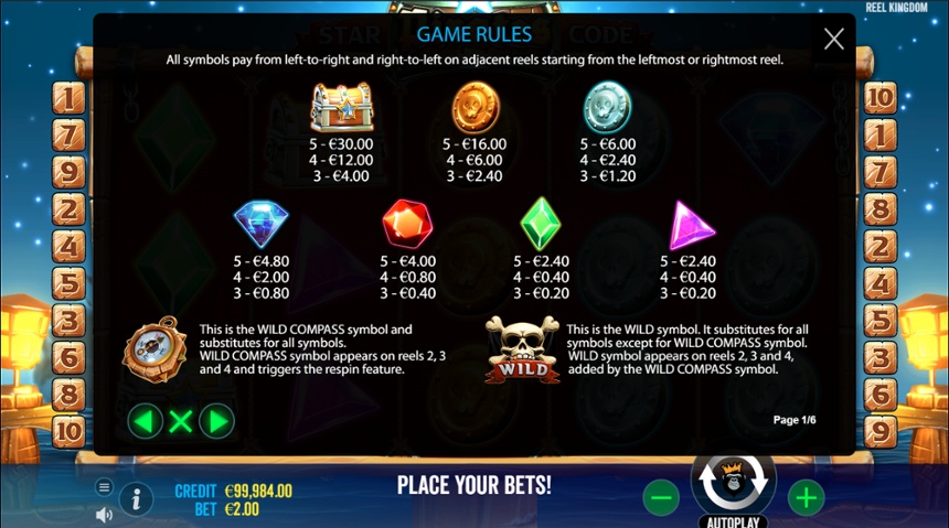 Star Pirate Code full paytable